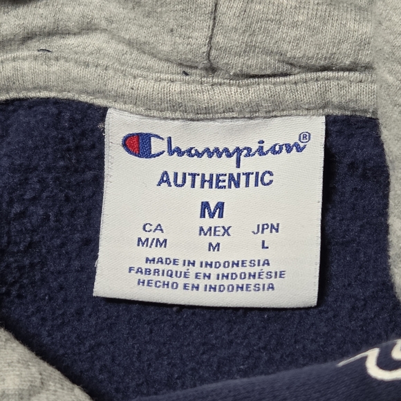 Champion Dark Blue All-Over Logo Men's Hoodie - Picture 3 of 7